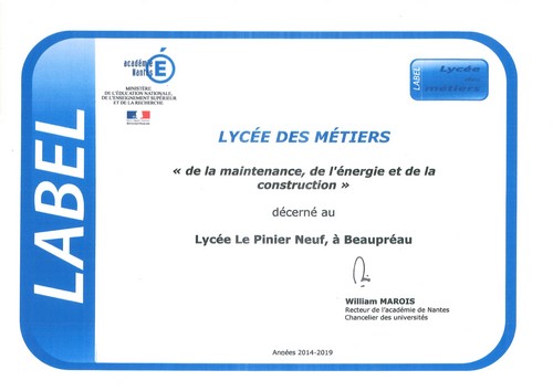 Label Lycée des Métiers 2014-2019